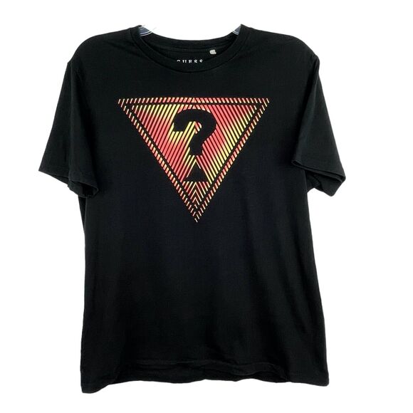 Has holes - Guess Black Question Mark Crew Neck Cotton T-Shirt Men's Sz M - Picture 1 of 7